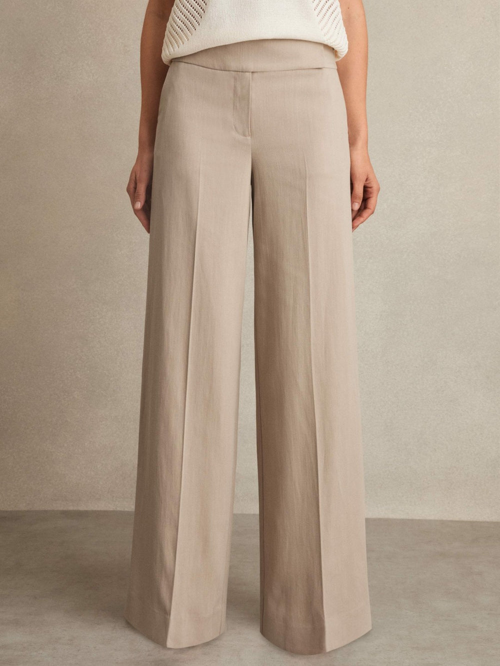 Reiss | Petite Lyocell-Linen Wide-Leg Trousers in Neutral