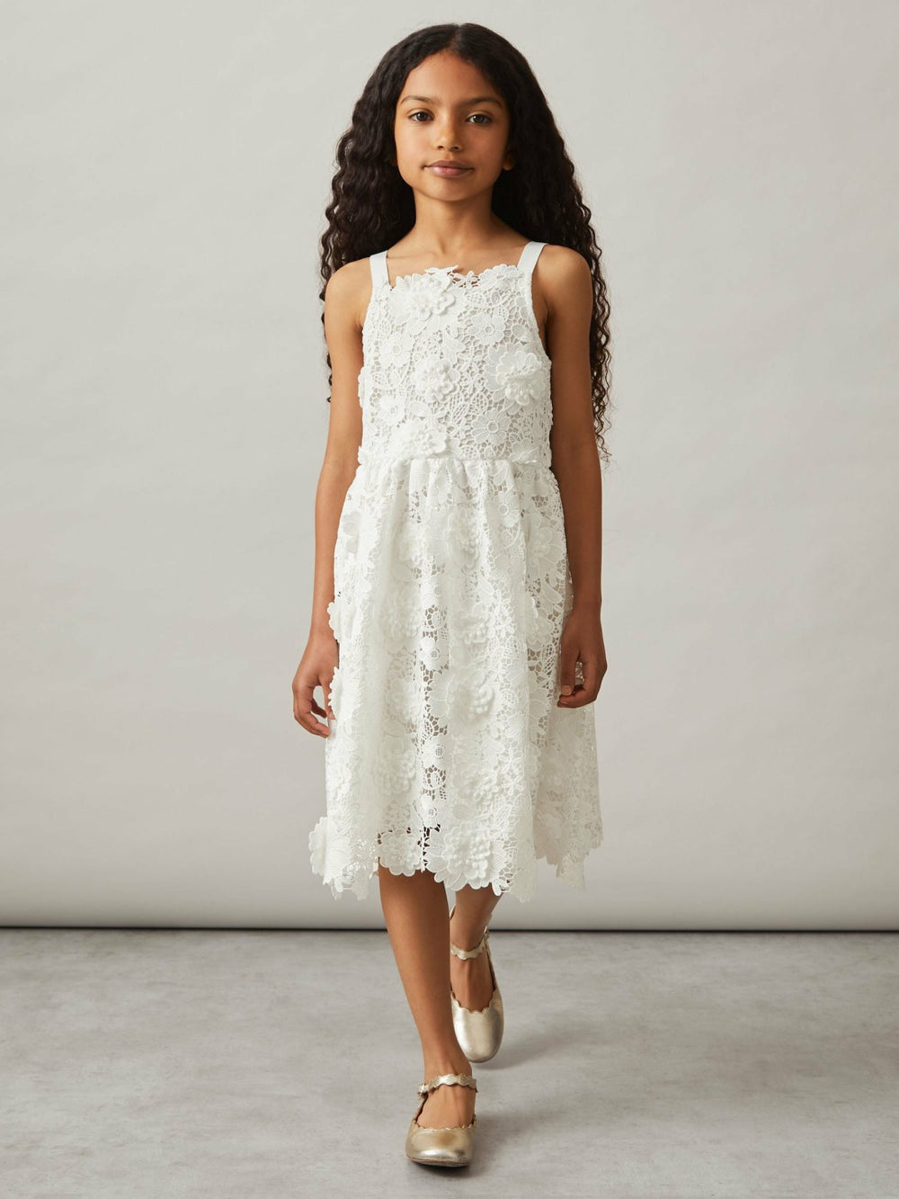 Reiss | 13-14 yrs Guipure-Lace Midi Dress in Ivory