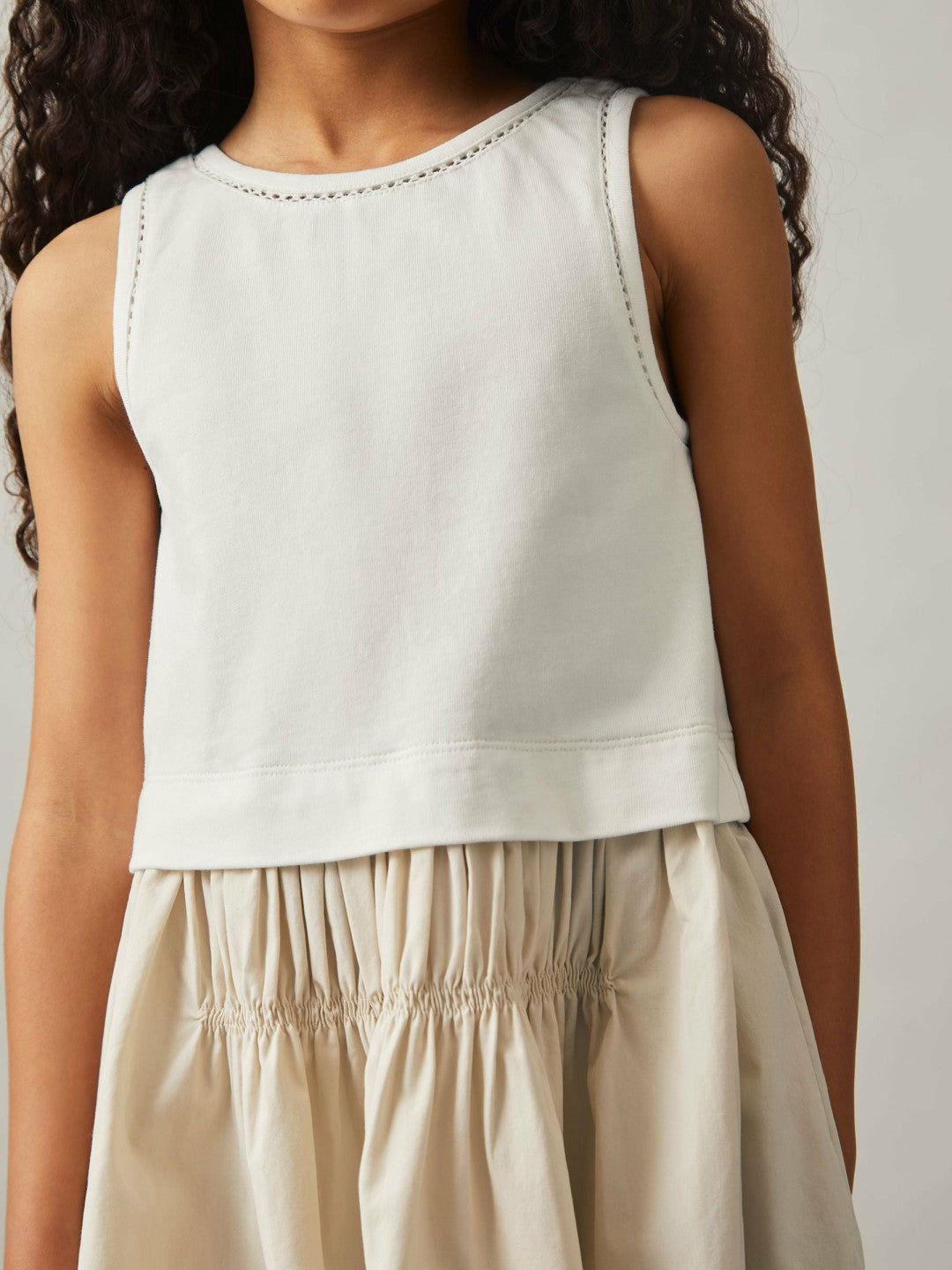 Reiss | 9-13 yrs Cotton Layered Sleeveless Midi Dress in Neutral