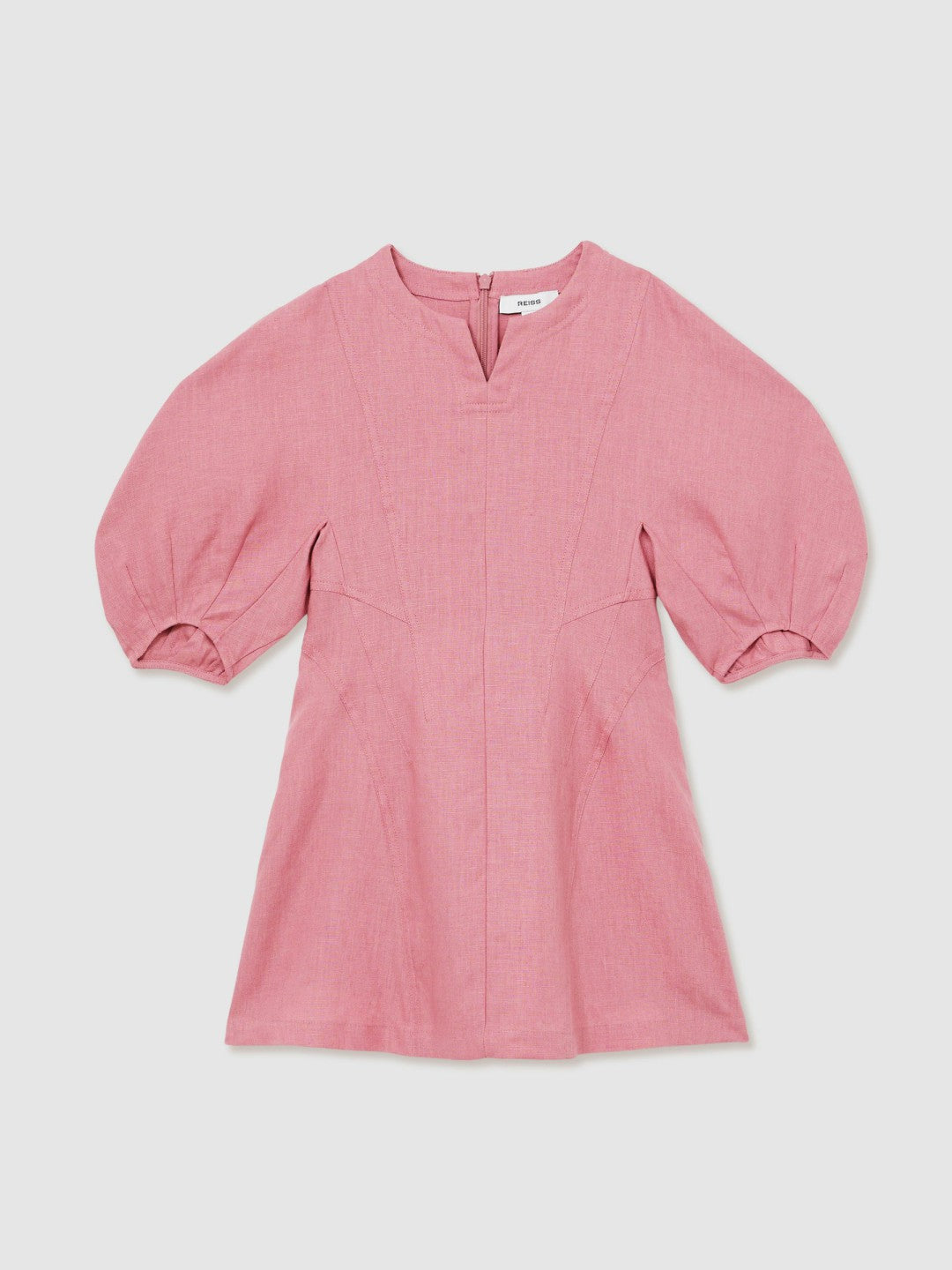 Reiss | 13-14 yrs Linen Balloon-Sleeve Dress in Pink
