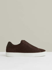 Reiss | Suede Slip-On Elasticated Trainers in Chocolate Brown
