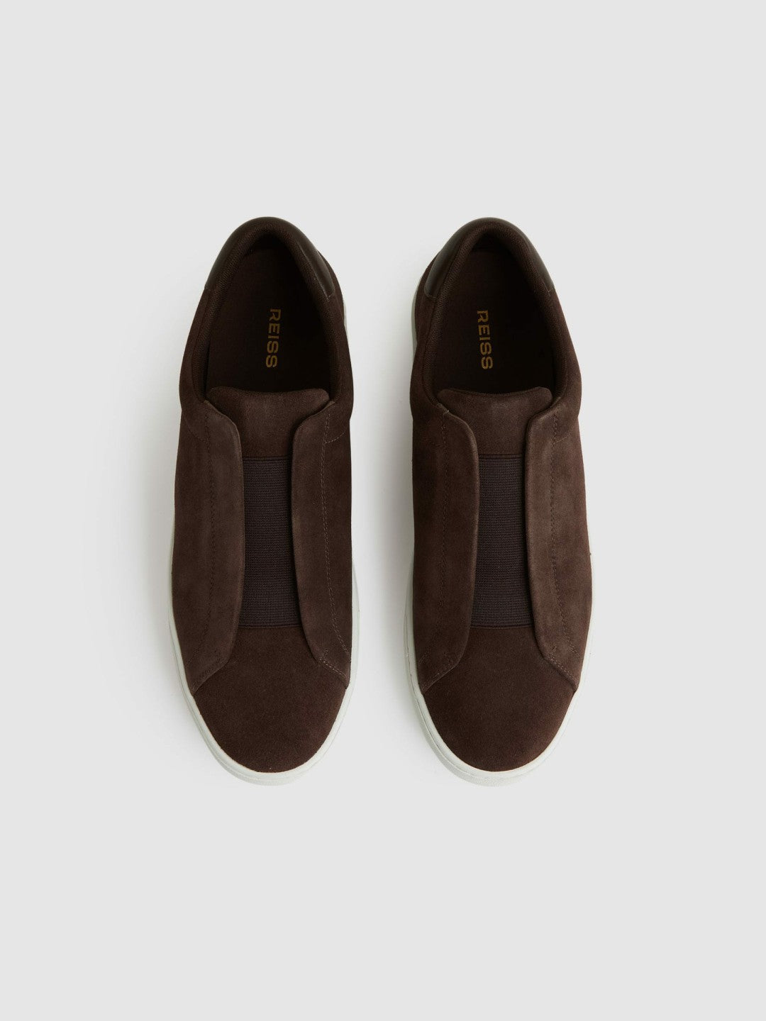 Reiss | Suede Slip-On Elasticated Trainers in Chocolate Brown