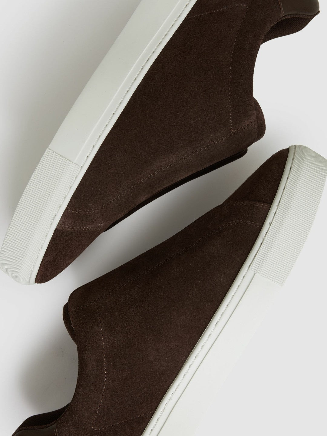 Reiss | Suede Slip-On Elasticated Trainers in Chocolate Brown