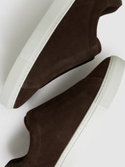 Reiss | Suede Slip-On Elasticated Trainers in Chocolate Brown