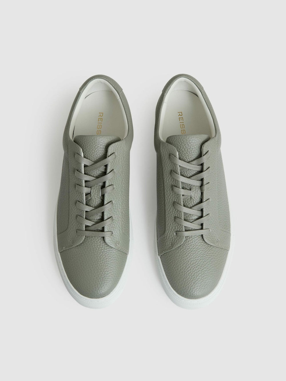 Reiss | Tumbled-Leather Low-Top Trainers in Mint Green