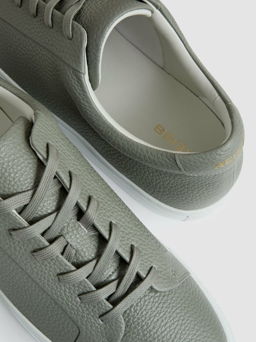 Reiss | Tumbled-Leather Low-Top Trainers in Mint Green
