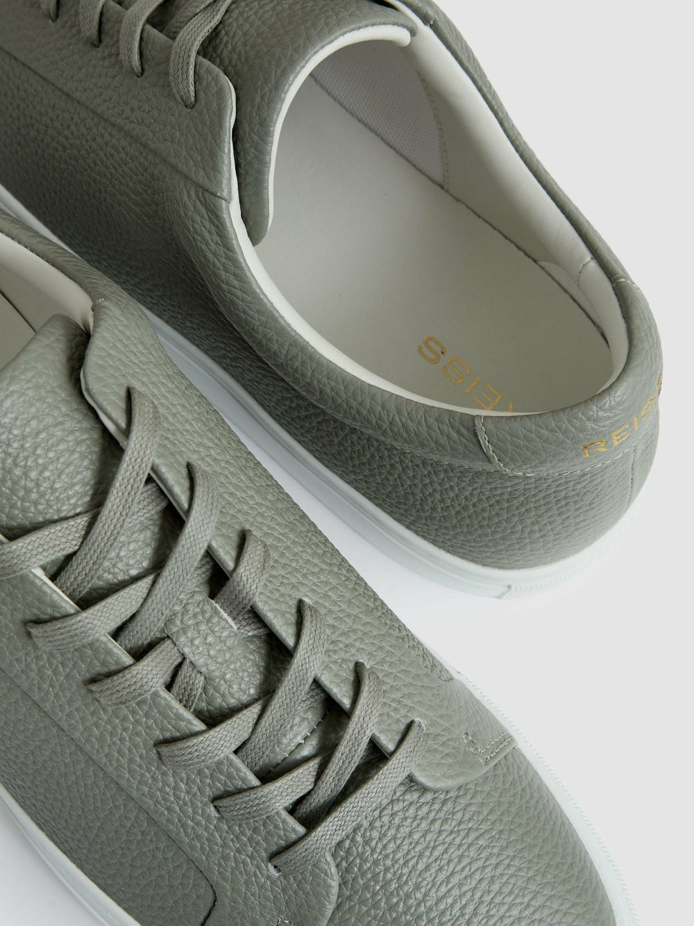 Reiss | Tumbled-Leather Low-Top Trainers in Mint Green