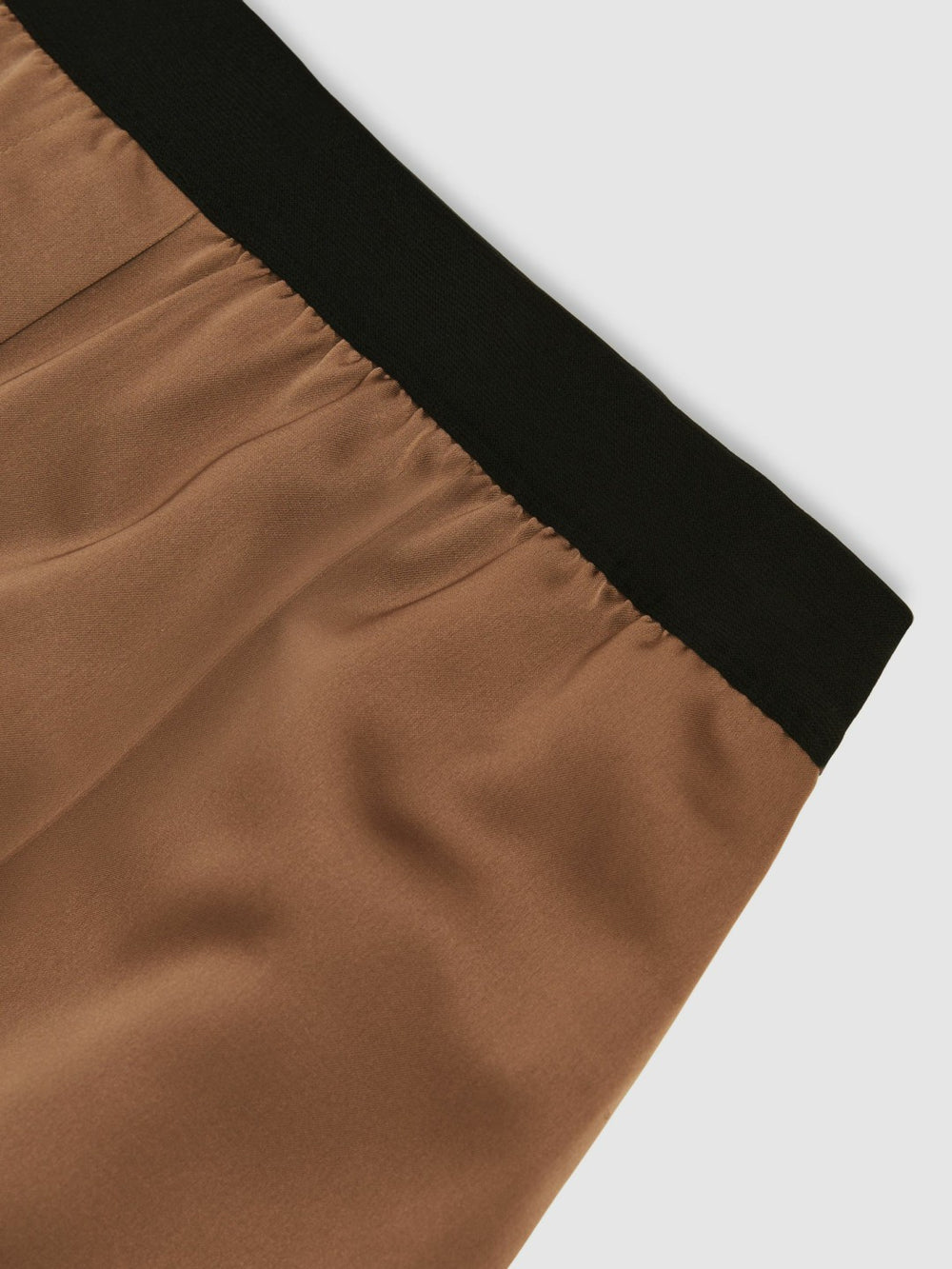 Reiss | Petite Satin Wide Leg Elastic Waist Trousers in Taupe Neutral