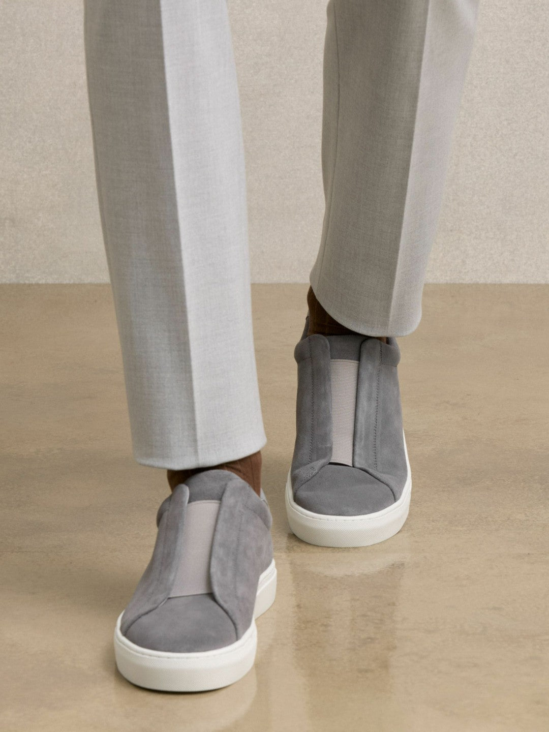 Reiss | Suede Slip-On Elasticated Trainers in Grey
