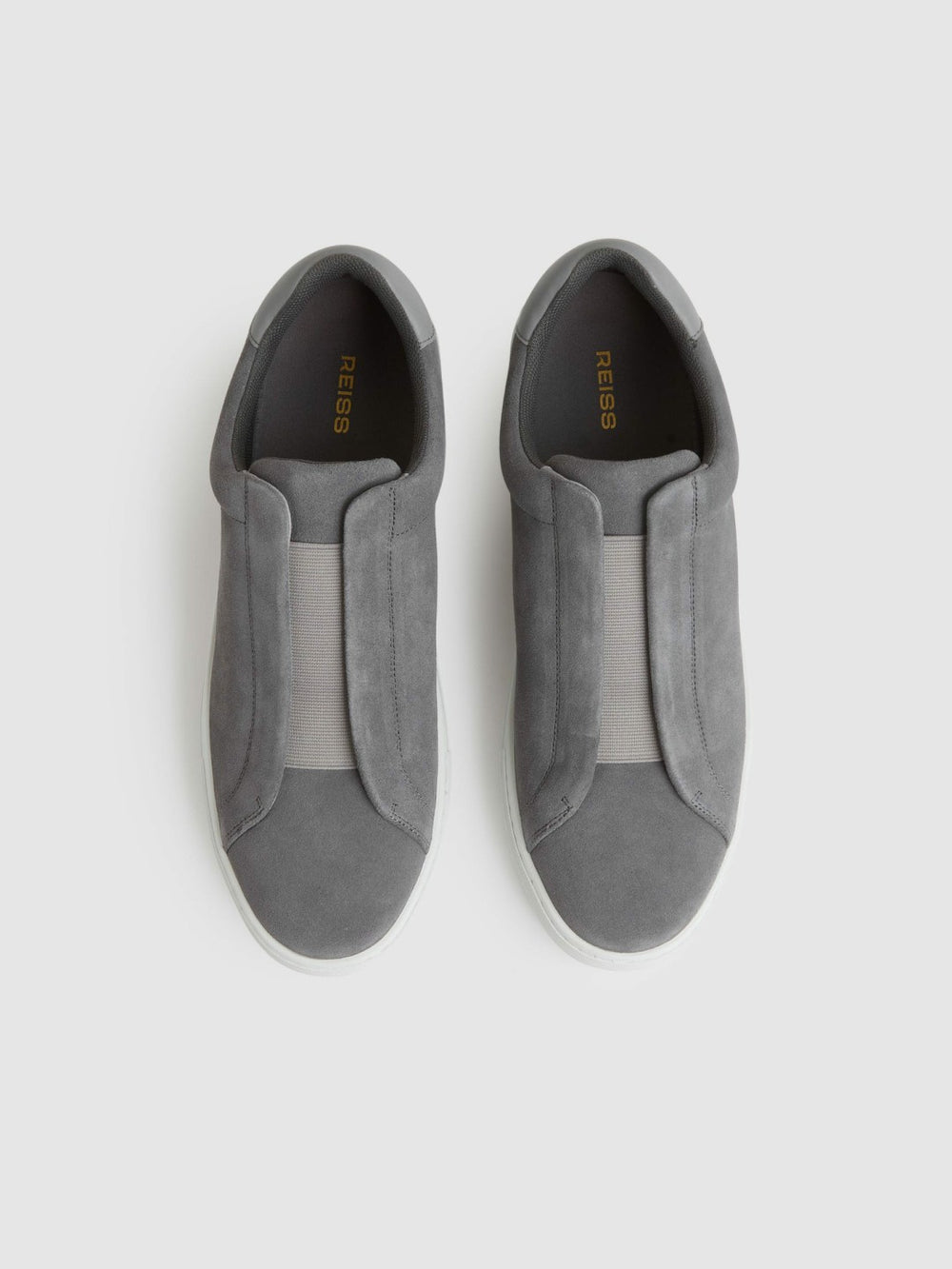 Reiss | Suede Slip-On Elasticated Trainers in Grey