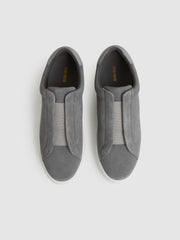 Reiss | Suede Slip-On Elasticated Trainers in Grey