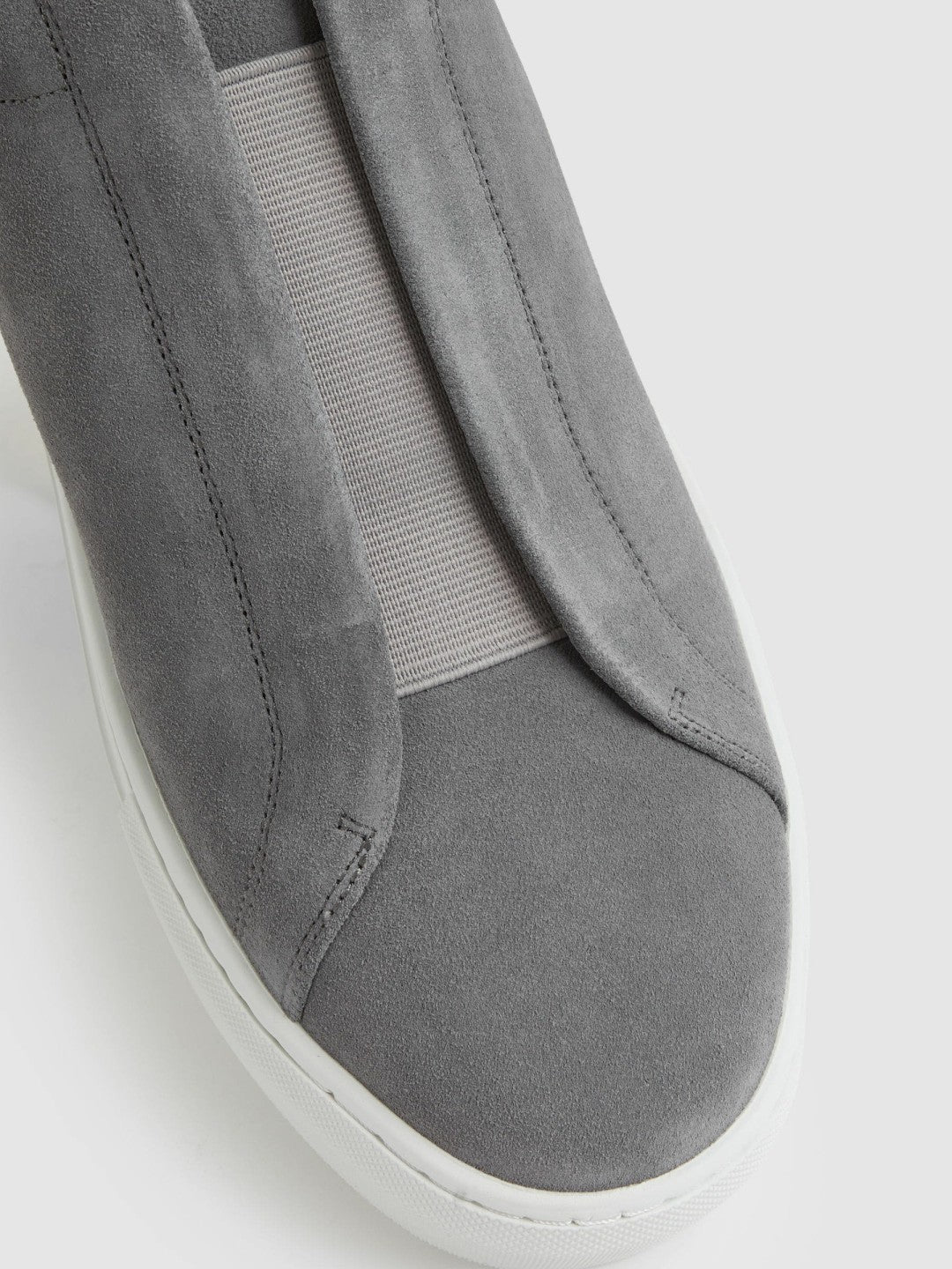 Reiss | Suede Slip-On Elasticated Trainers in Grey