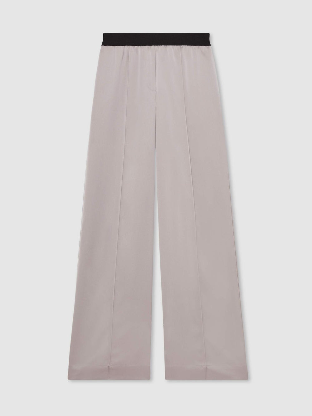 Reiss | Petite Satin Wide Leg Elastic Waist Trousers in Grey