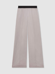 Reiss | Petite Satin Wide Leg Elastic Waist Trousers in Grey