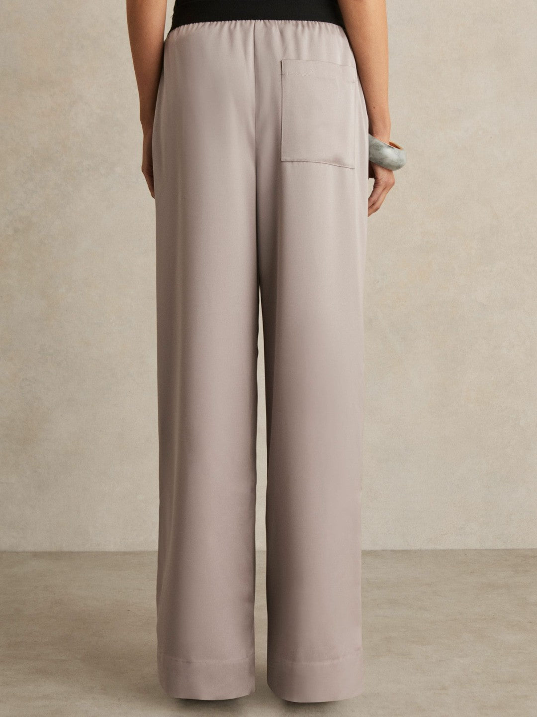 Reiss | Petite Satin Wide Leg Elastic Waist Trousers in Grey