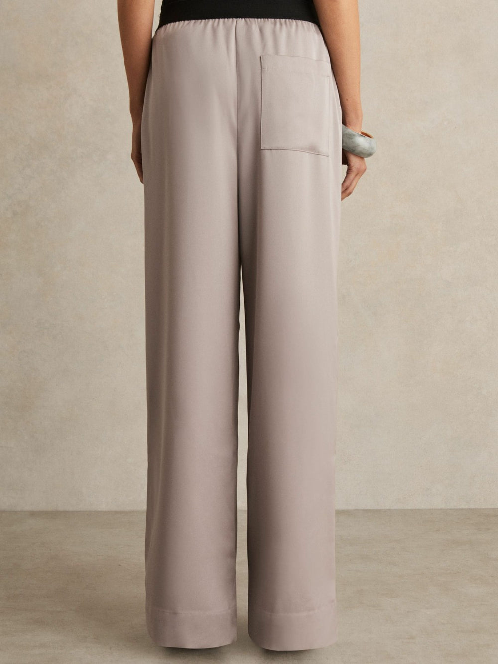 Reiss | Petite Satin Wide Leg Elastic Waist Trousers in Grey