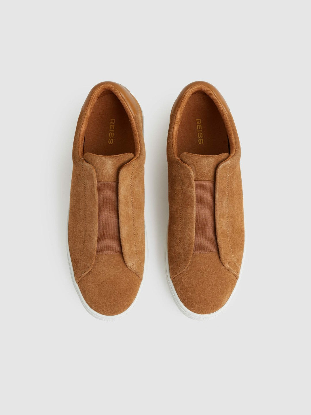 Reiss | Suede Slip-On Elasticated Trainers in Tan Brown