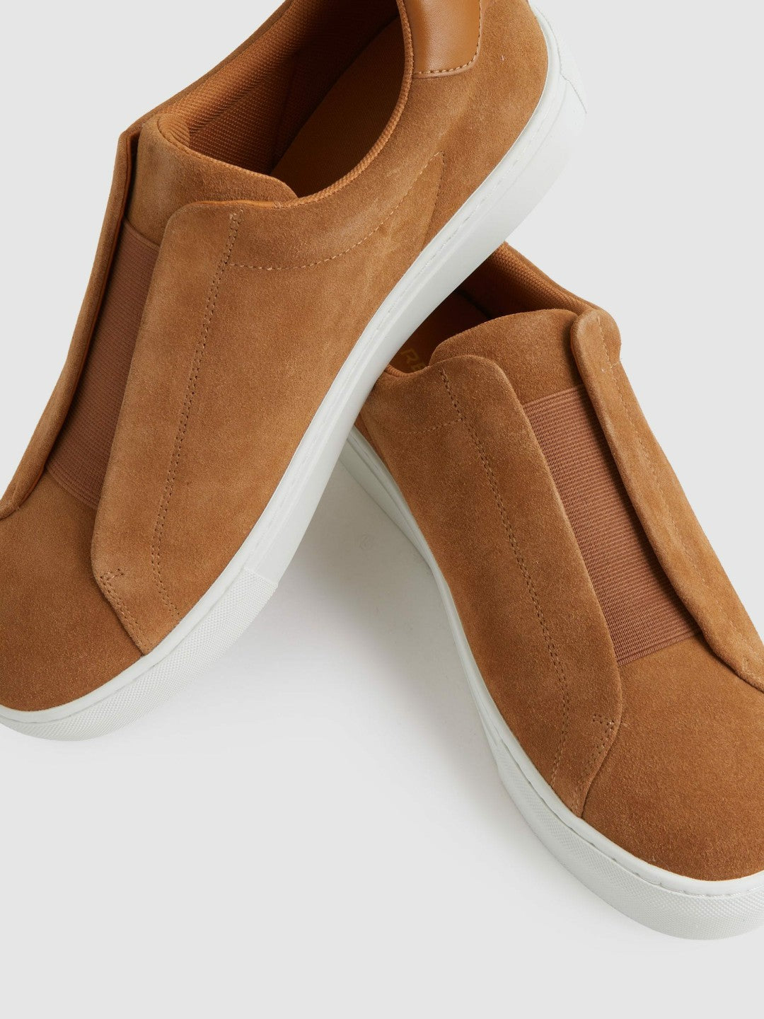 Reiss | Suede Slip-On Elasticated Trainers in Tan Brown