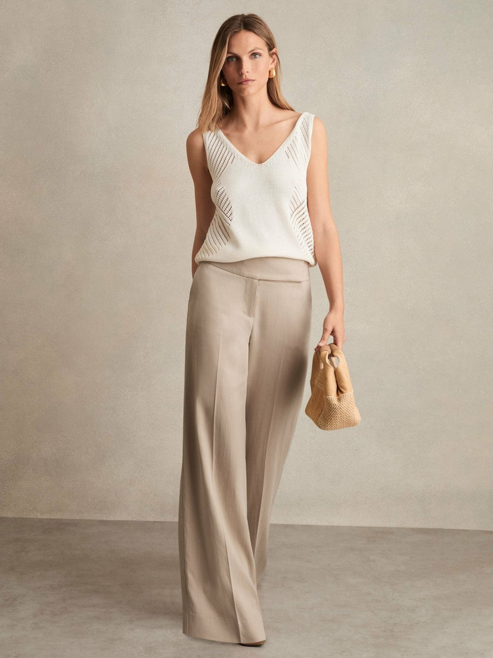 Reiss | Lyocell-Linen Wide-Leg Trousers in Neutral