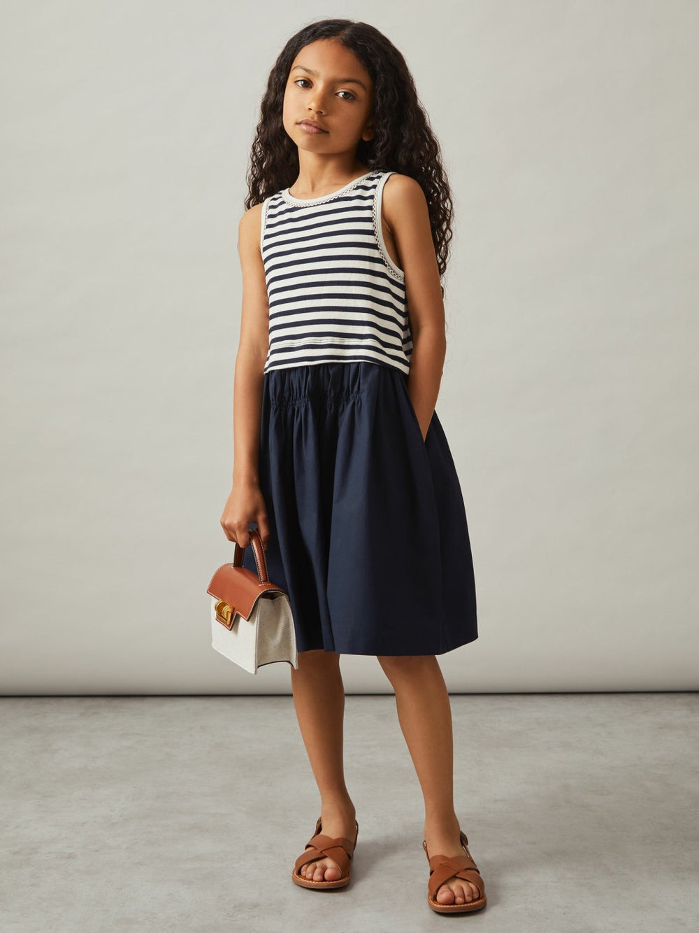 Reiss | 9-13 yrs Cotton Layered Sleeveless Midi Dress in Navy