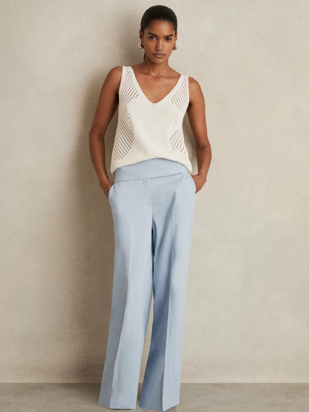 Reiss | Lyocell-Linen Wide-Leg Trousers in Blue