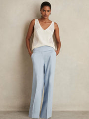 Reiss | Lyocell-Linen Wide-Leg Trousers in Blue