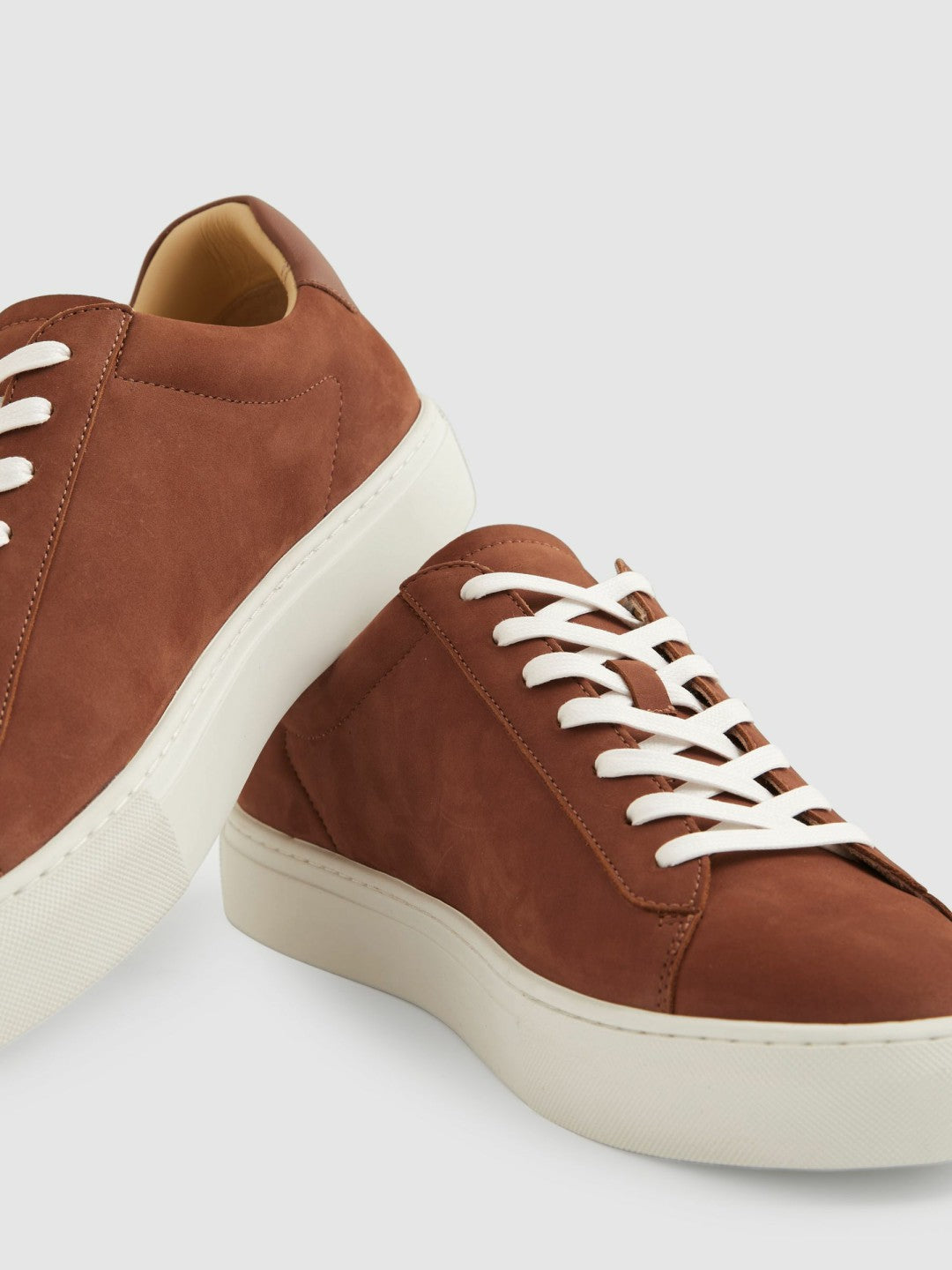 Reiss | Nubuck Leather Low-Top Trainers in Brickwood Red