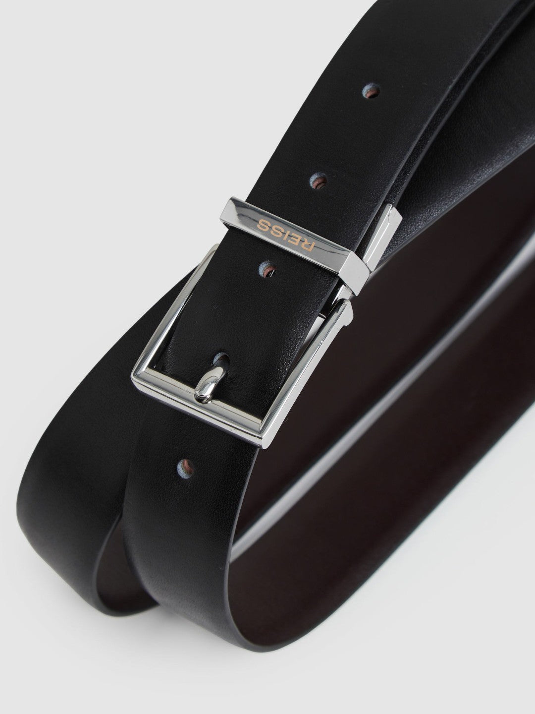 Reiss | Reversible Leather Belt with Interchangeable Buckle in Black/Brown