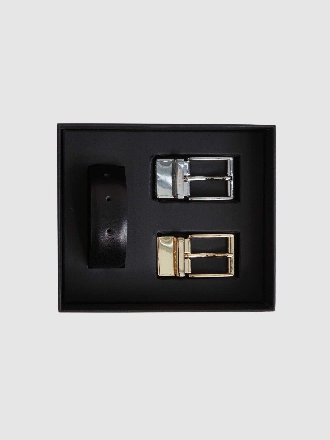 Reiss | Reversible Leather Belt with Interchangeable Buckle in Black/Brown