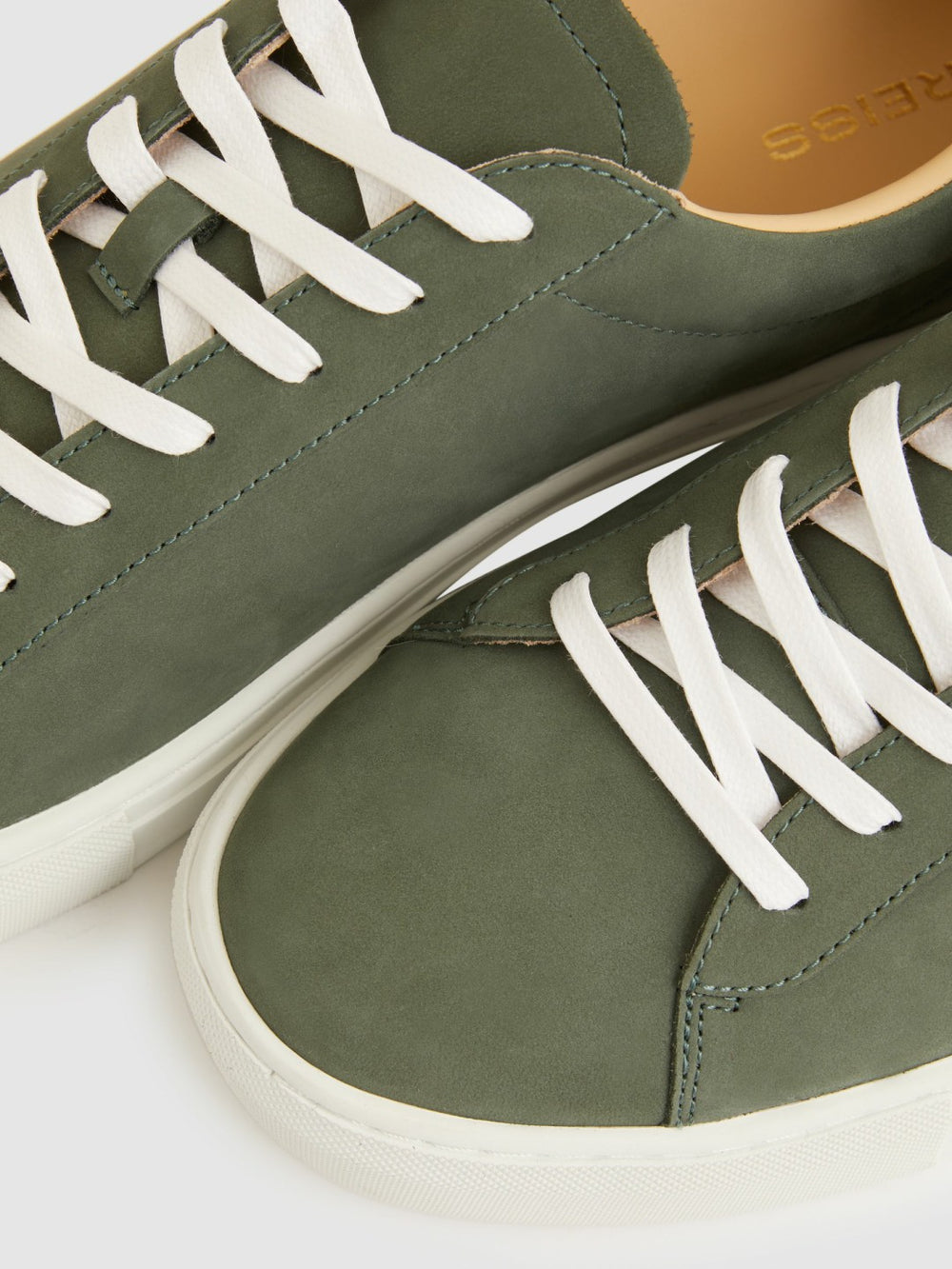 Reiss | Nubuck Leather Low-Top Trainers in Thyme Green