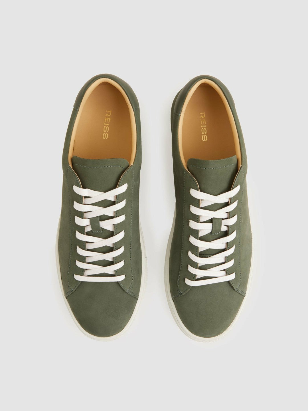 Reiss | Nubuck Leather Low-Top Trainers in Thyme Green