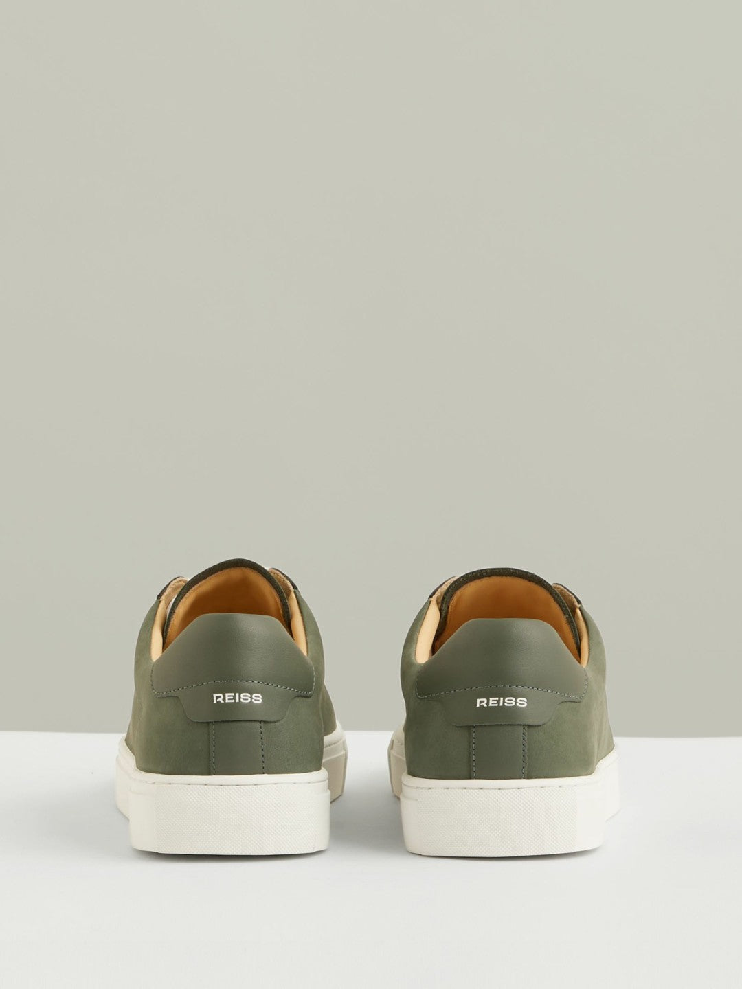 Reiss | Nubuck Leather Low-Top Trainers in Thyme Green