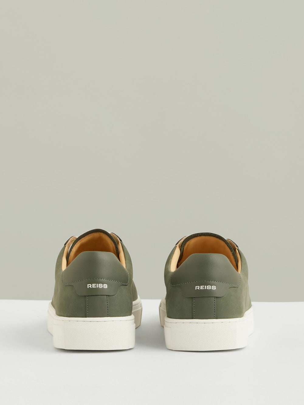 Reiss | Nubuck Leather Low-Top Trainers in Thyme Green