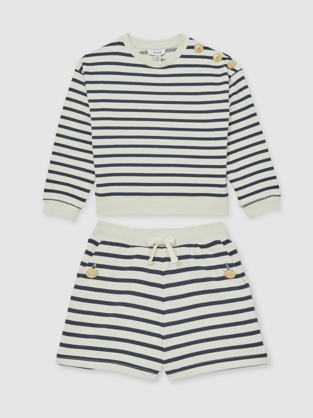Reiss | 13-14 yrs Stripe Sweatshirt and Shorts Set Cotton-Blend in Navy/Ivory