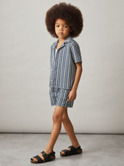 Reiss | 3-9 yrs Zig-Zag Knit Drawstring Shorts in Blue