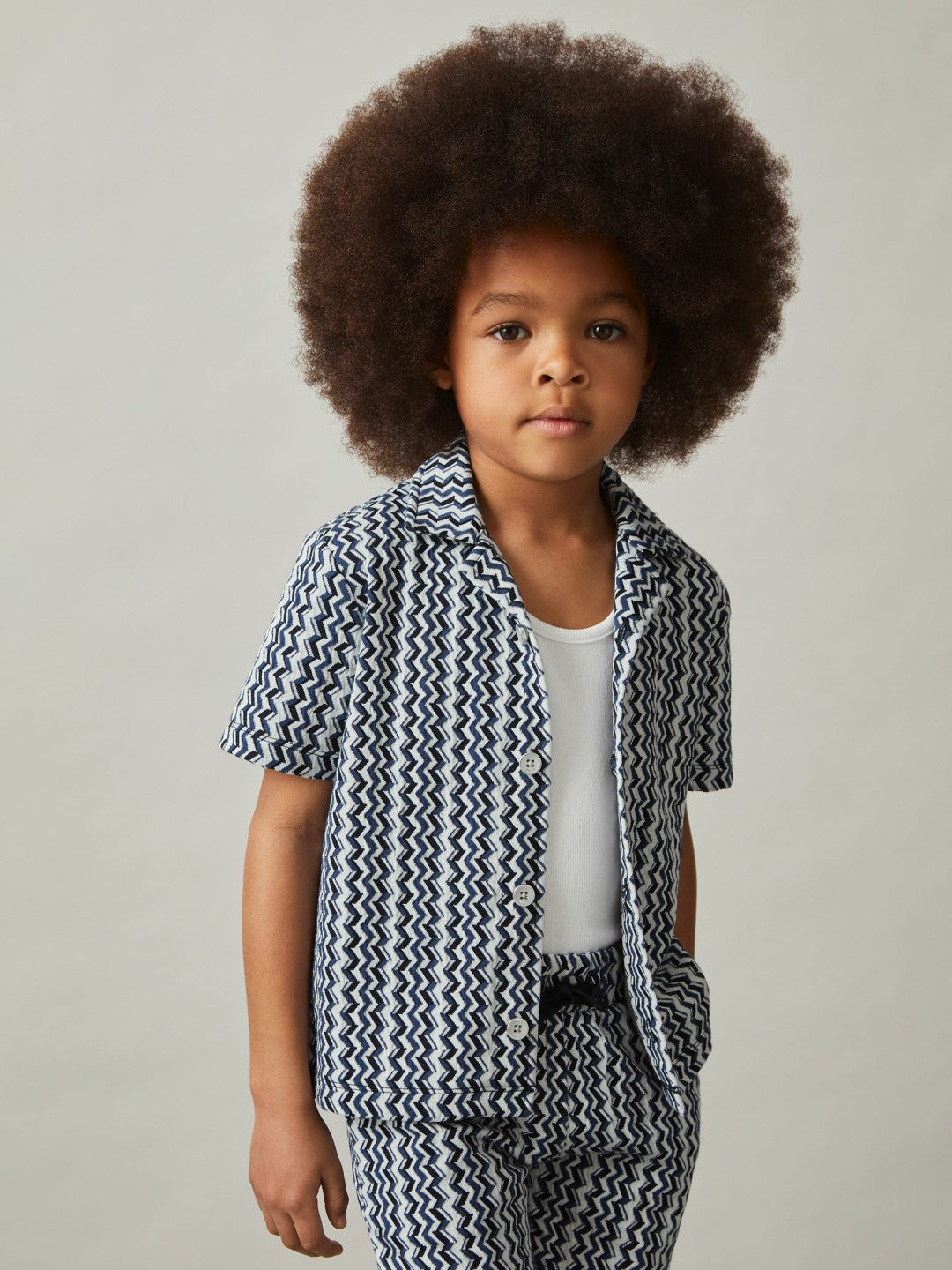 Reiss | 3-9 yrs Zig-Zag Knit Cuban-Collar Shirt in Blue