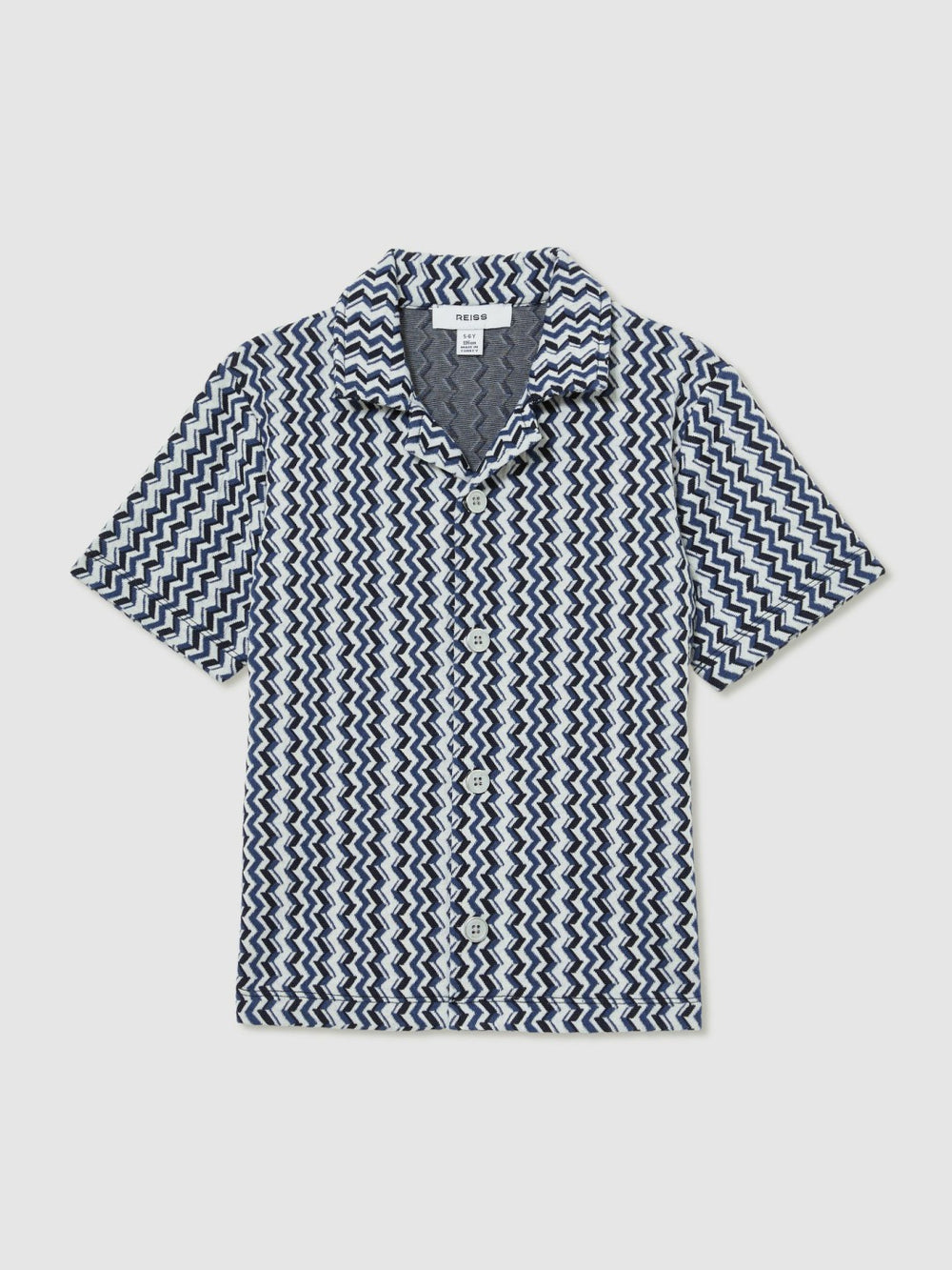Reiss | 3-9 yrs Zig-Zag Knit Cuban-Collar Shirt in Blue