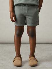 Reiss | 9-13 yrs Cotton Brand-Embroidered Shorts in Washed Sage