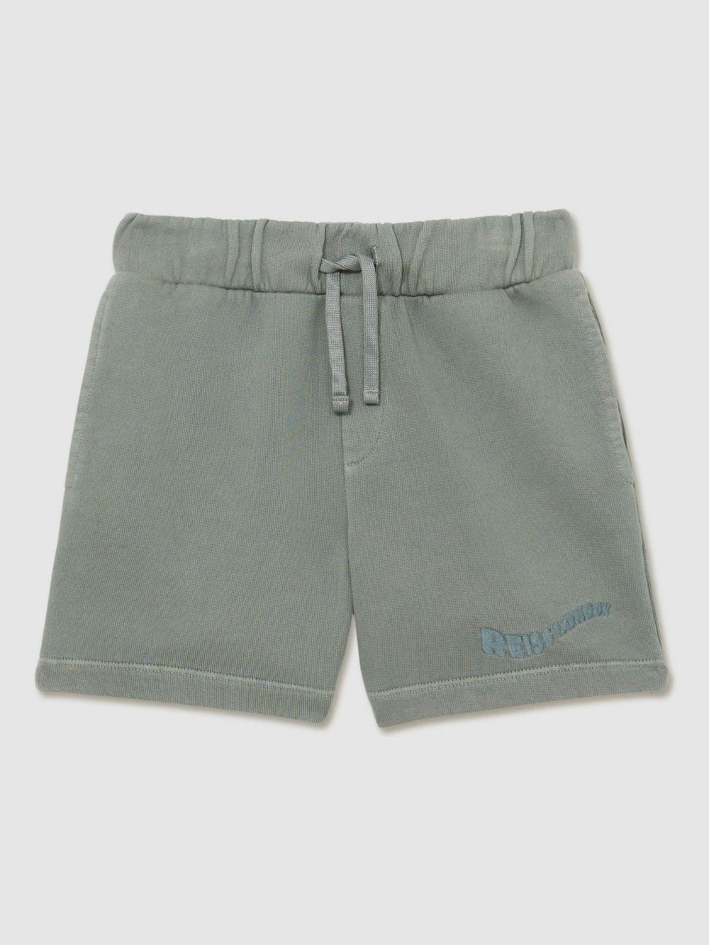 Reiss | 9-13 yrs Cotton Brand-Embroidered Shorts in Washed Sage