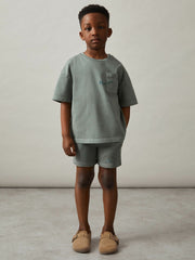 Reiss | 9-13 yrs Cotton Brand-Embroidered Shorts in Washed Sage
