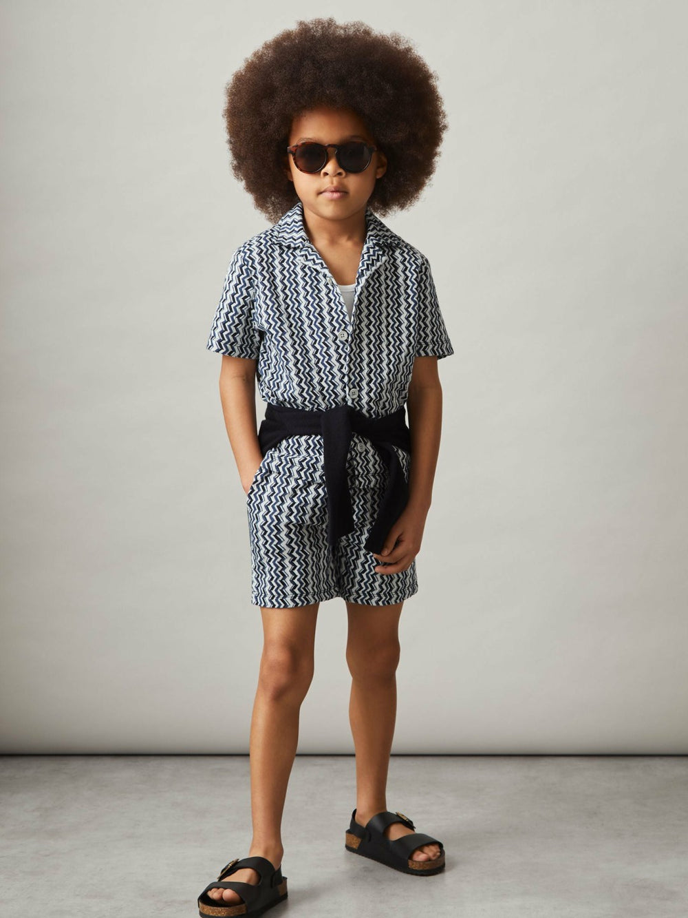 Reiss | 9-13 yrs Zig-Zag Knit Drawstring Shorts in Blue