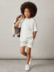 Reiss | 9-13 yrs Cotton Brand-Embroidered Shorts in Off White