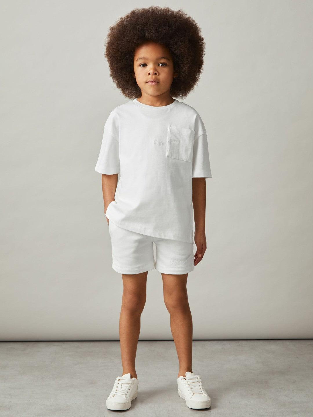 Reiss | 13-14 yrs Cotton Palm-Embroidery Oversize T-Shirt in Off White