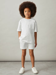 Reiss | 13-14 yrs Cotton Palm-Embroidery Oversize T-Shirt in Off White