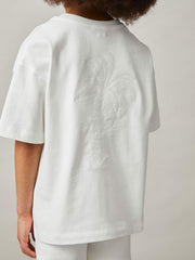 Reiss | 13-14 yrs Cotton Palm-Embroidery Oversize T-Shirt in Off White