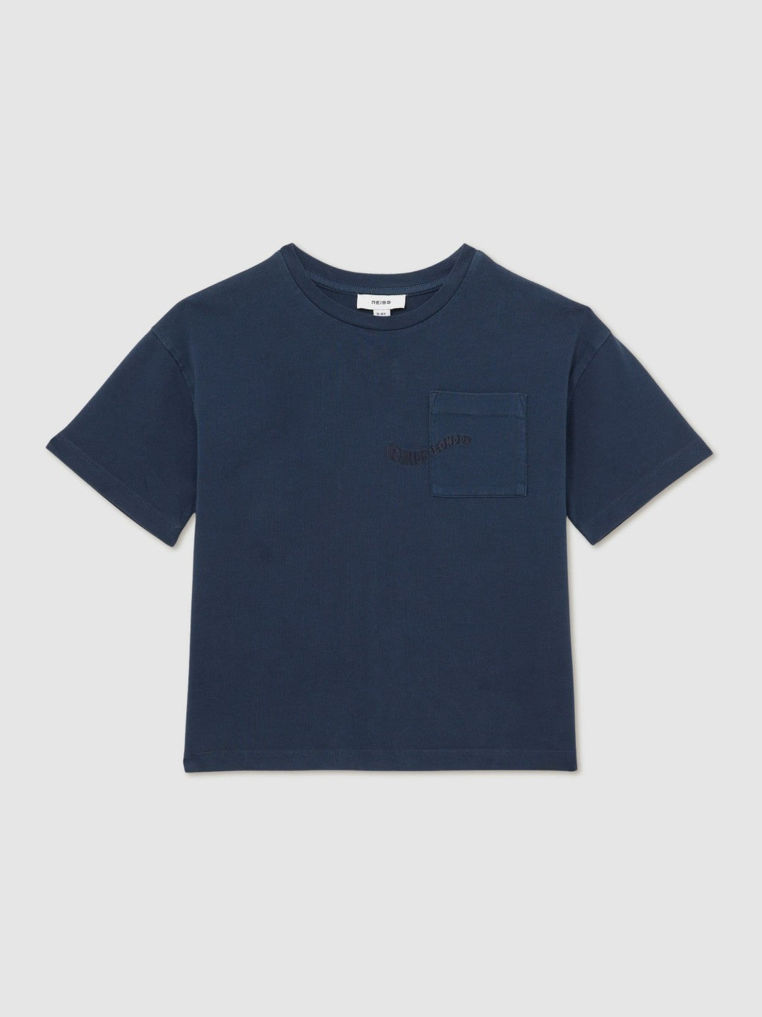 Reiss | 13-14 yrs Cotton Palm-Embroidery Oversize T-Shirt in Washed Navy