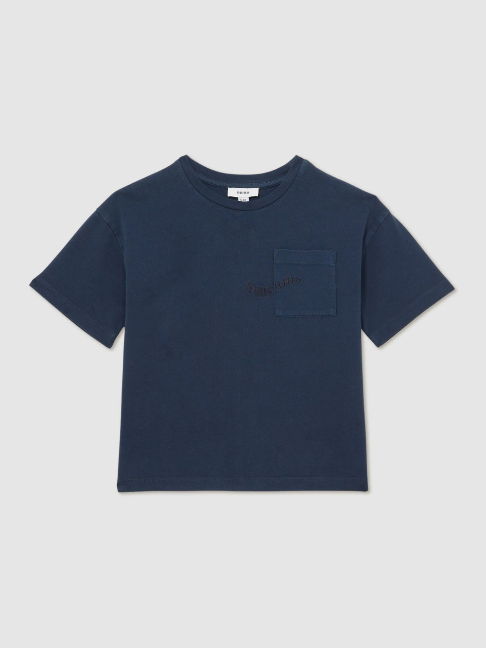 Reiss | 13-14 yrs Cotton Palm-Embroidery Oversize T-Shirt in Washed Navy