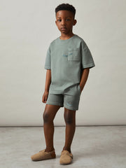 Reiss | 3-9 yrs Cotton Palm-Embroidery Oversize T-Shirt in Washed Sage