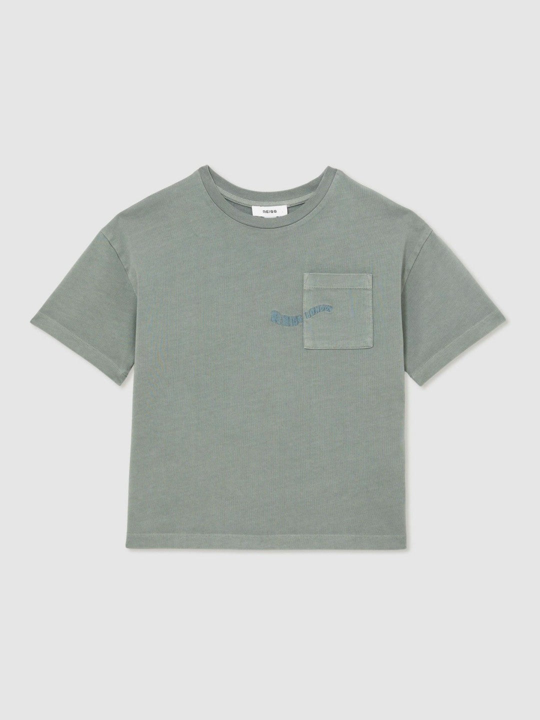 Reiss | 3-9 yrs Cotton Palm-Embroidery Oversize T-Shirt in Washed Sage