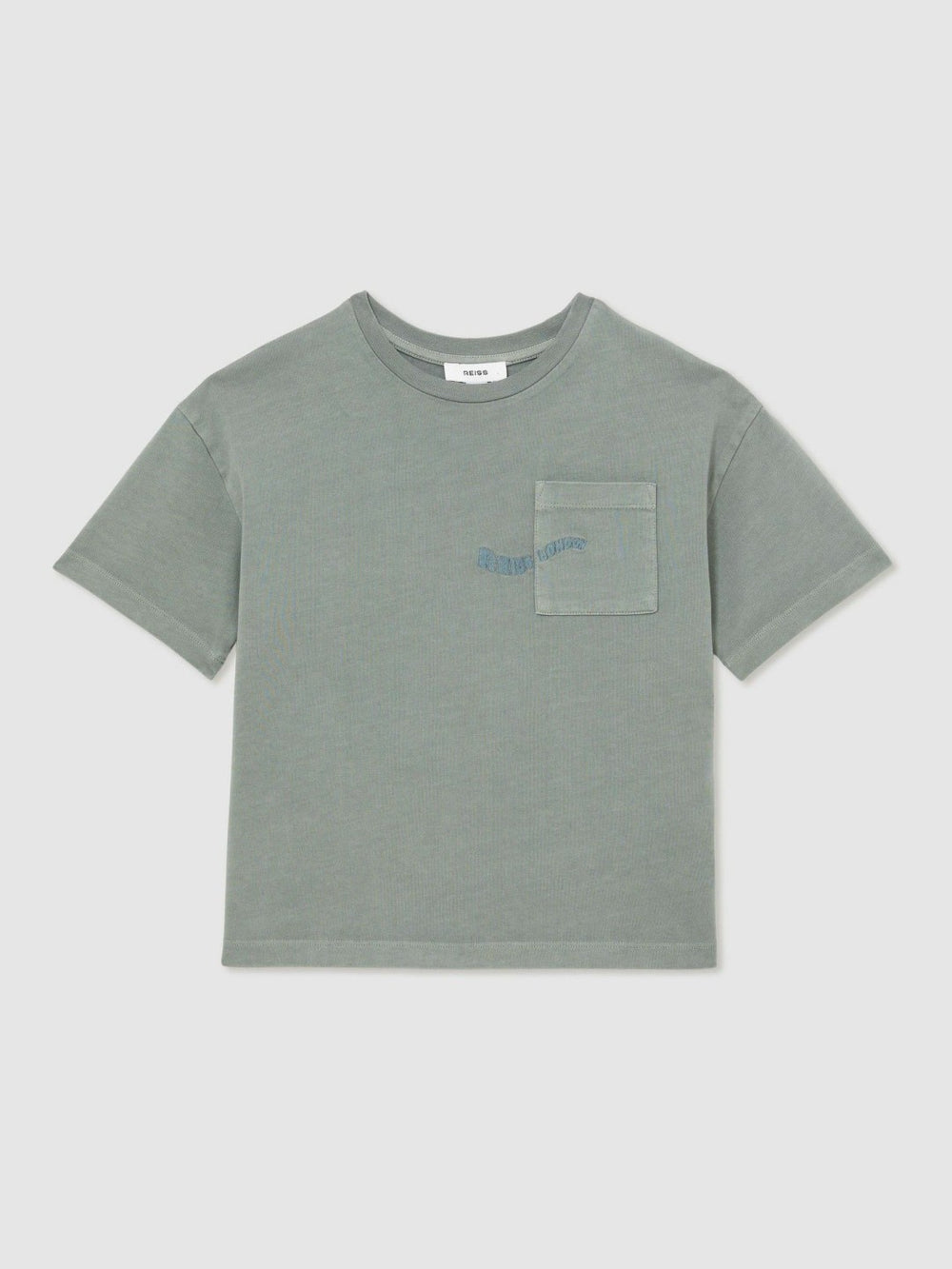 Reiss | 3-9 yrs Cotton Palm-Embroidery Oversize T-Shirt in Washed Sage